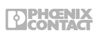 The words Phoenix Contact in gray with a large white and gray P positioned to the left