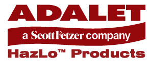 The word Adalet in large maroon letters with the words a Scott Fetzer company within a maroon rectangle and HazLo Products in maroon lettering underneath the rectangle