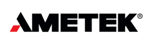 The word Ametek in black with the letter A being both red and black