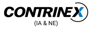 The word Contrinex in black with the X colored both black and blue and the words (IA & NE) underneath it in black