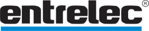 The word entrelec in black lettering with a blue line underneath it