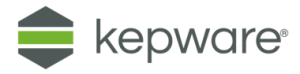 The word kepware in gray lettering with a gray and green hexagon to the left of it