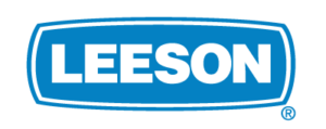 A blue rectangle with white outlining and the words Leeson centered inside of it in white