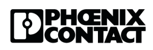 The words Phoenix Contact in black with a large black square to the left of it with a large letter P centered inside